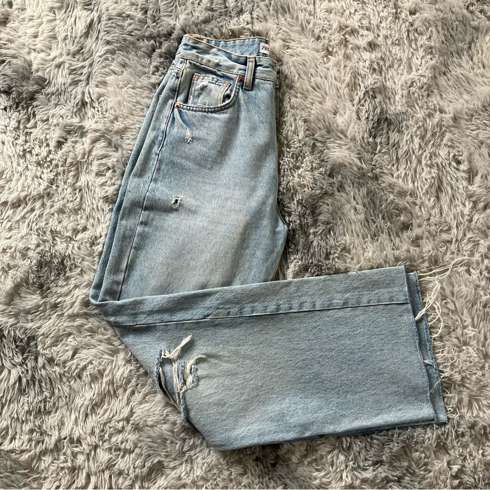 Zara wide leg ripped jeans